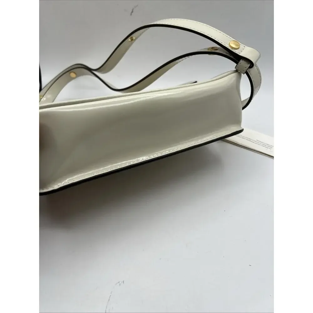 Tory Burch Robinson Spazzolato Convertible Top Handle Bag Patent Leather Ivory
